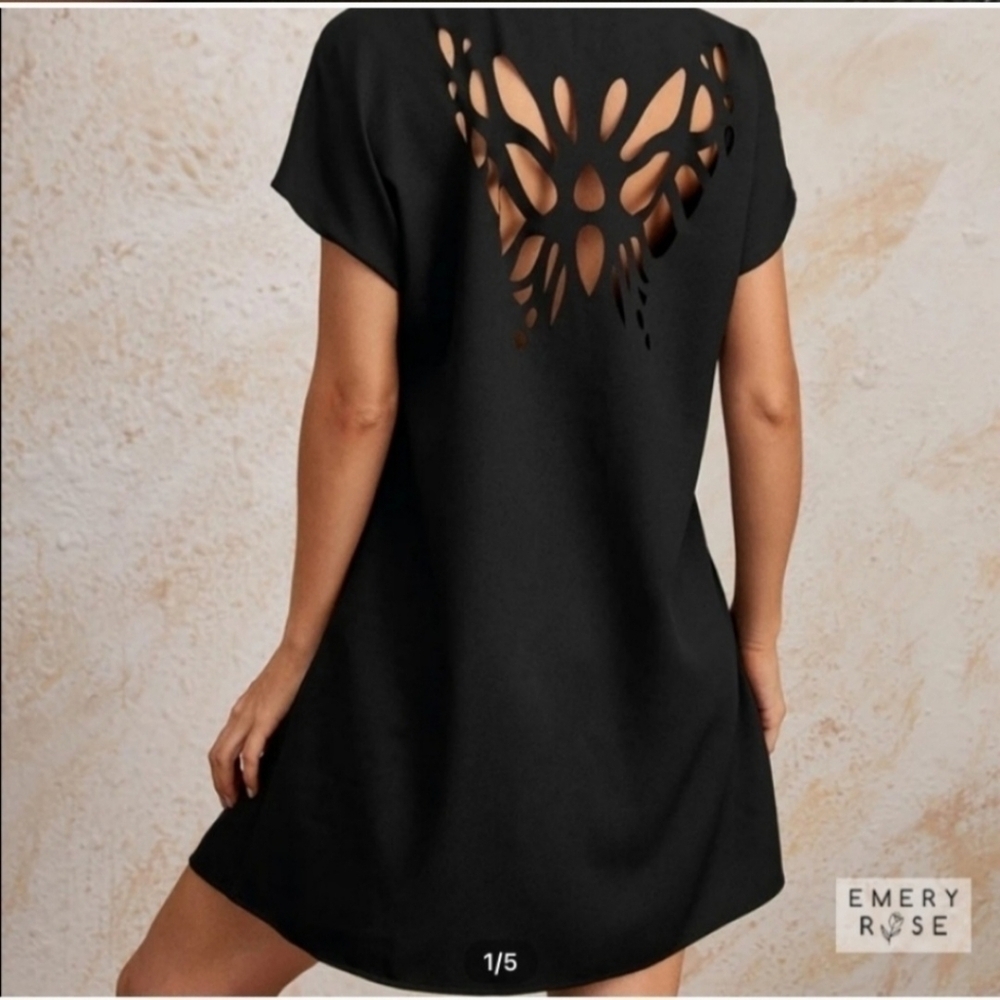 3/$30 Emery ROSE Black Butterfly Cut-out Casual Lounge Tent Dress